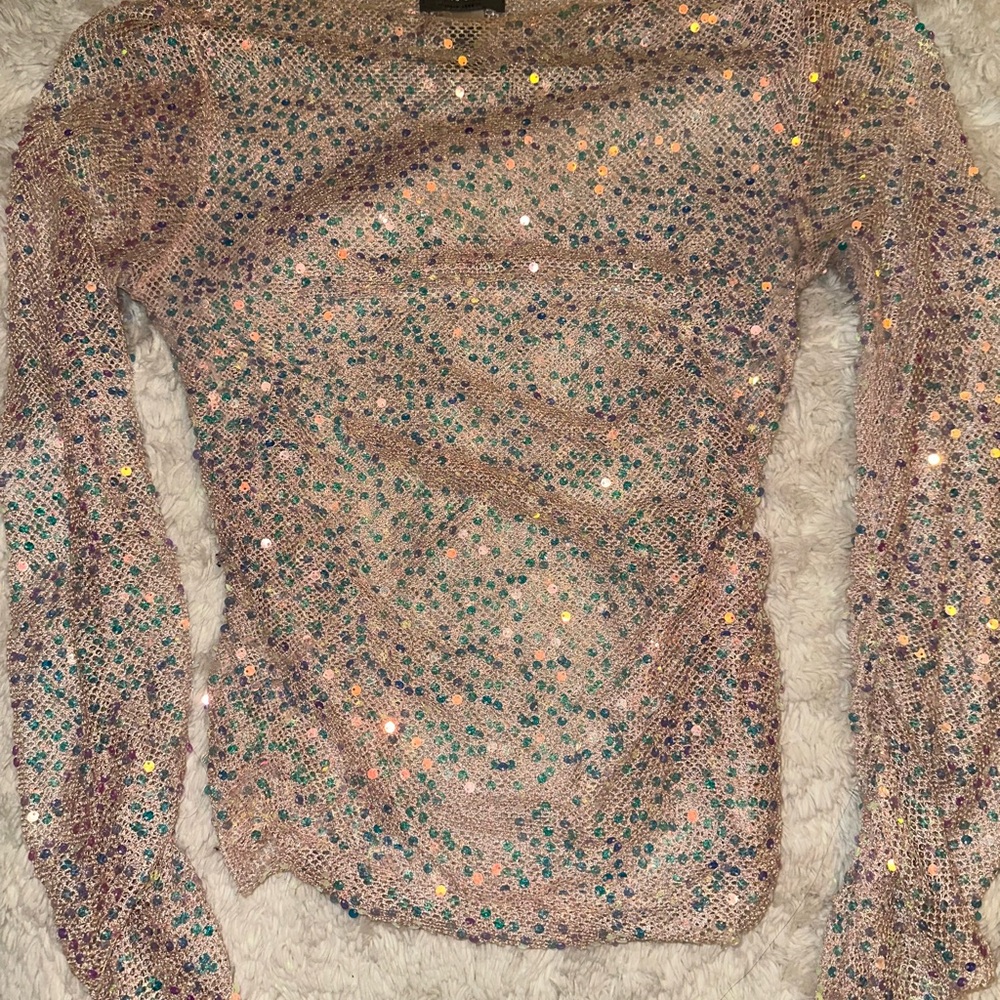 Sequin Mesh Long Sleeve Top